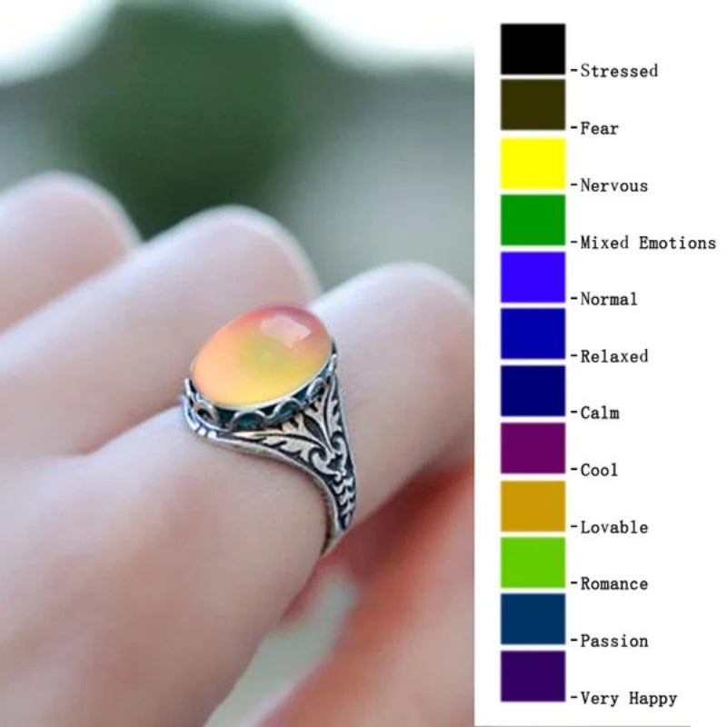 Hot Style Temperature Sensing Color Changing Ring Jewelry European and American Retro Round Engagement Ring