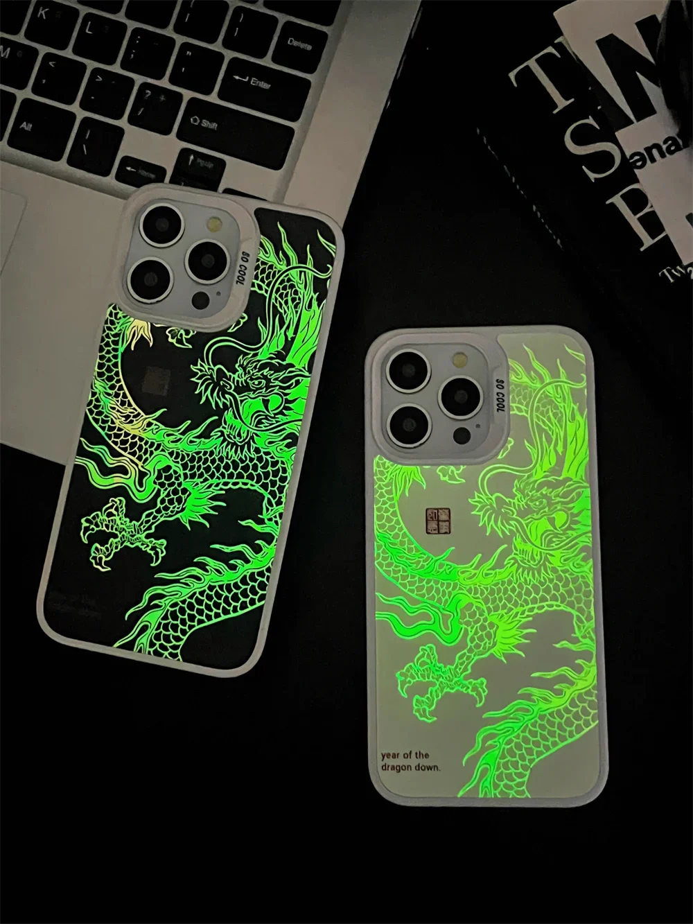 For iPhone 16 Pro Max 15 14 13 12 11 Luxury Fad Luminous Dragon Pattern Phone Case  Shockproof Anti-Drop Glow in The Dark Cover